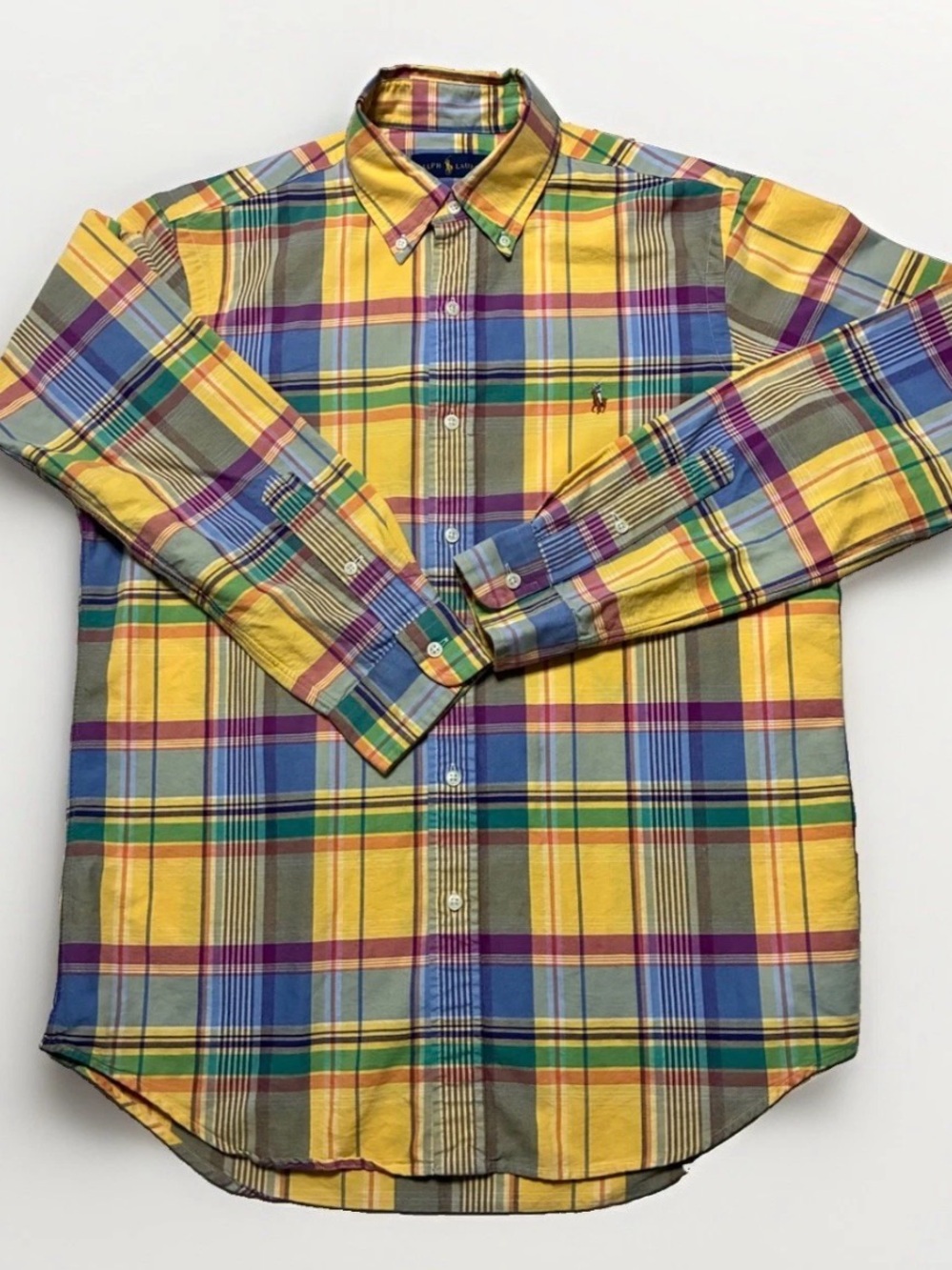 Ralph Lauren Mens Bright Madres Plaid Shirt Runway Chic Sz M